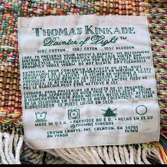 THOMAS KINKADE Painter Of Light Tapestry Cottage Made USA Fringe Cotton 40 x 60 - Picture 3 of 9